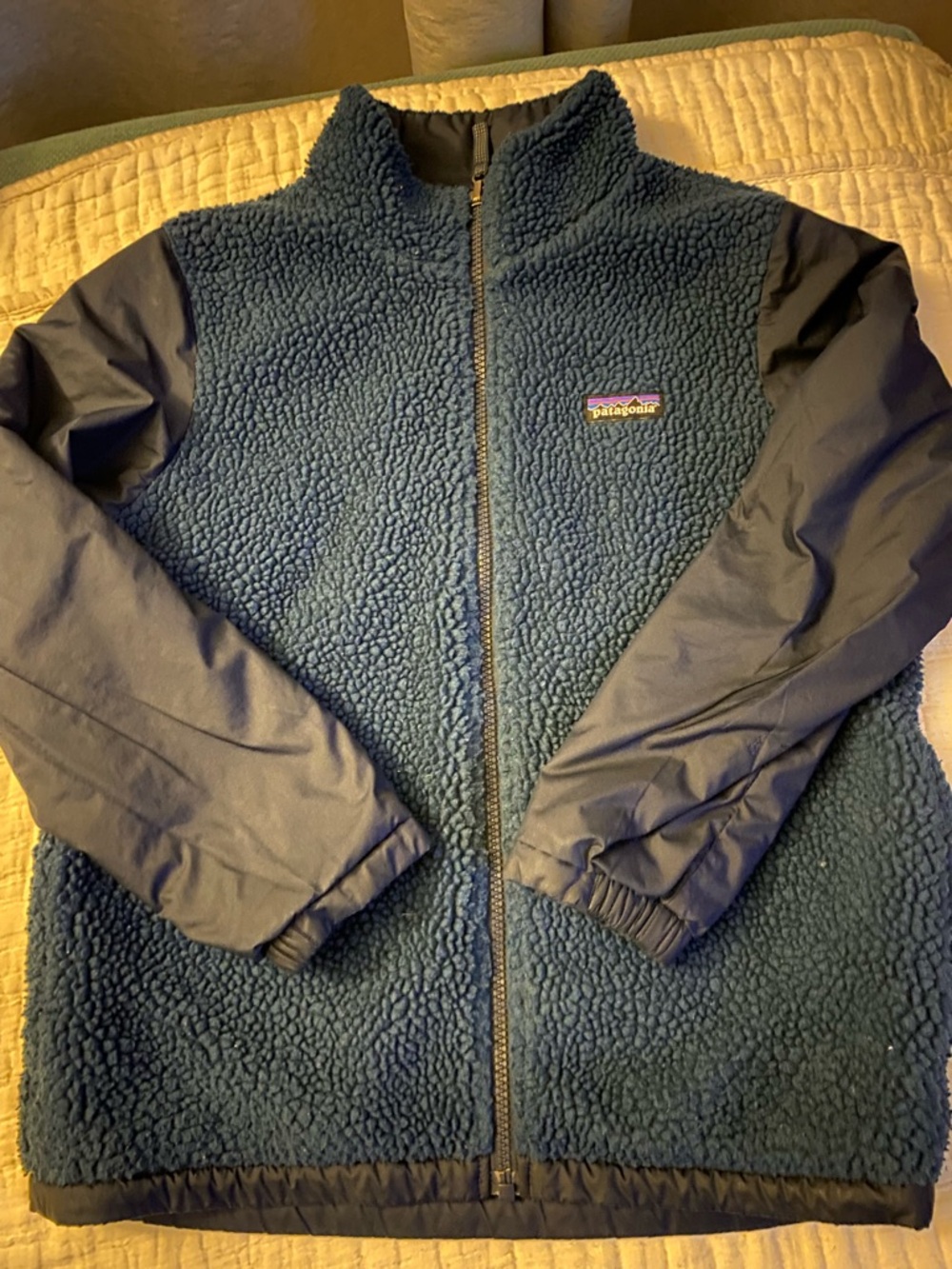 Patagonia Men’s Navy Blue Lightweight Sherpa Jacket (Double Sided)